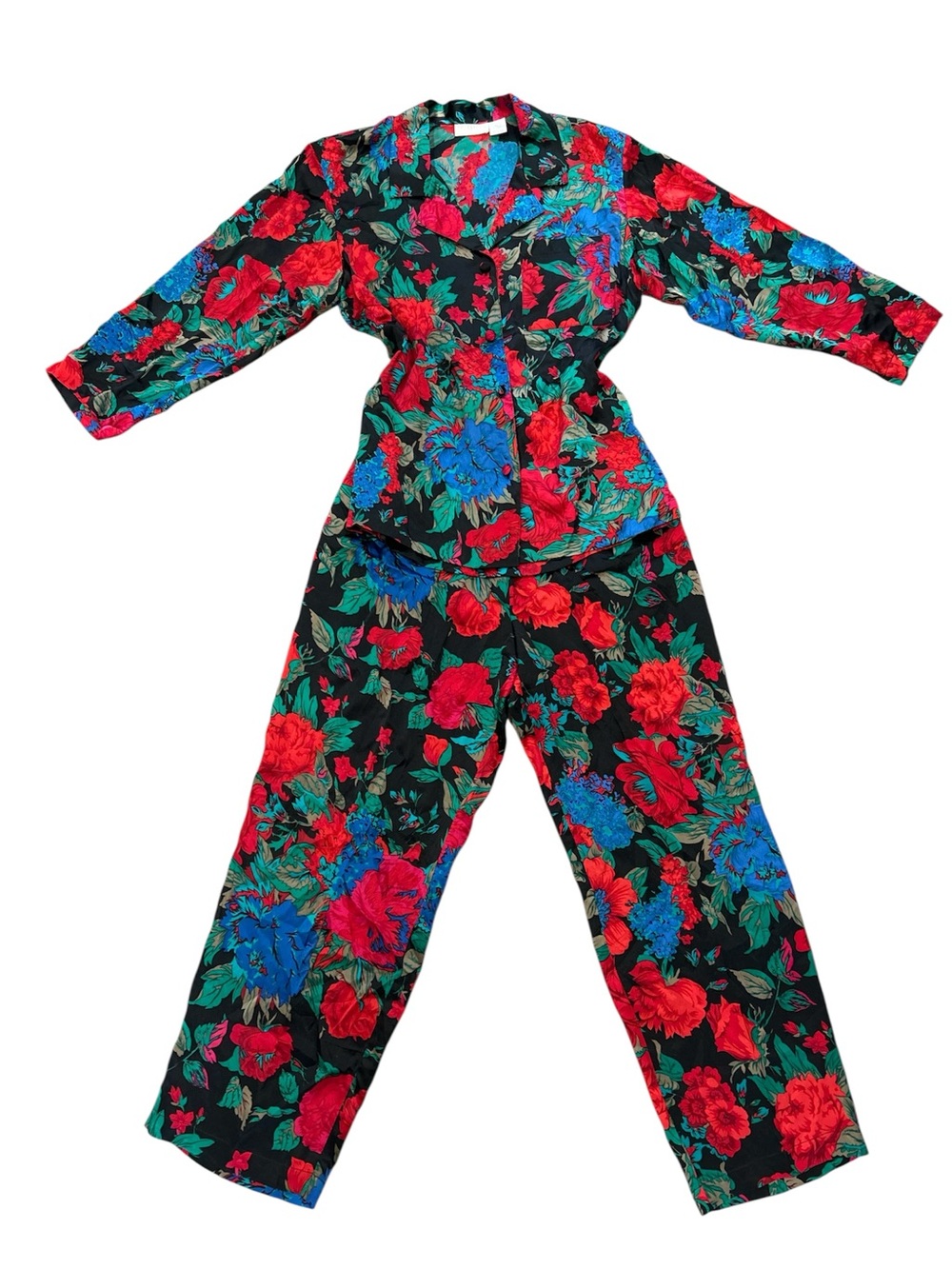 80’s bold print multicolored silk floral pajama set size small
